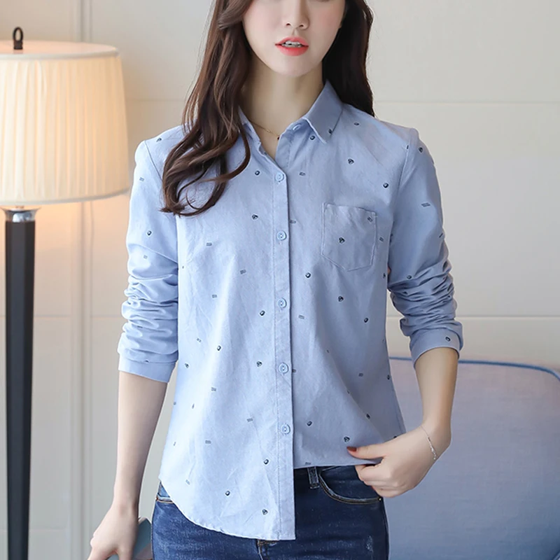 

Autumn New 2019 female blouse Casual blue white shirt Fall winter cool long sleeve turn down collar blouse women tops blusas 51i