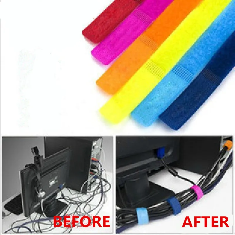 6pcs candy colors cable tie winding binding tape wire distributor