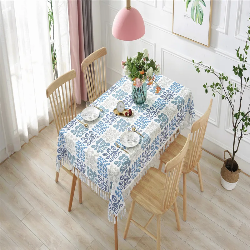 

2019 new plant-print tablecloth polyester rectangular tassel home decorative tablecloth 4 colors optional