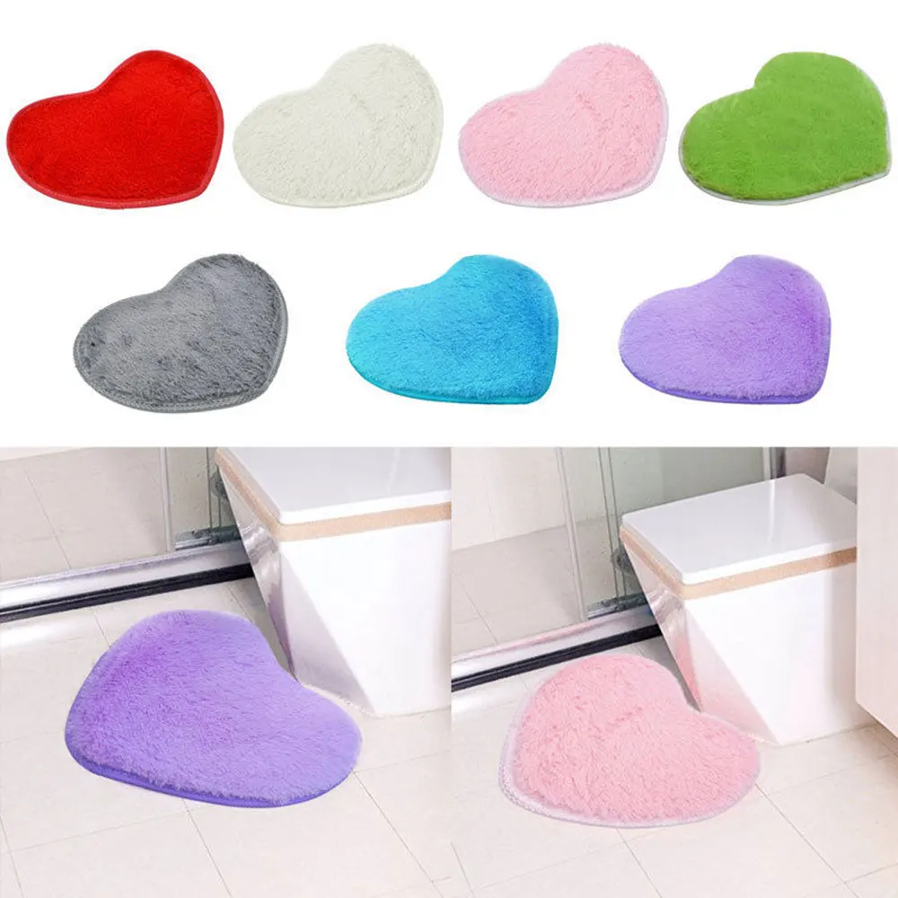 Floor Mat Rug Cute Polyester Heart Shaped Door Bedroom Water Absorption