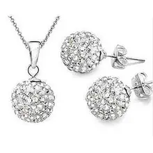 Мода 925 цвет Женские Ювелирные изделия Белый 10 мм мяч серьги кулон ожерелье комплект ювелирных изделий