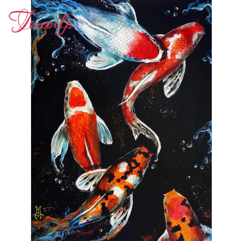 touoilp Full Diamond Painting koi Fish Graph Diy Embroidery mosaic Chinese Style Pray For Wealth Accumulation A Hobby | Дом и сад