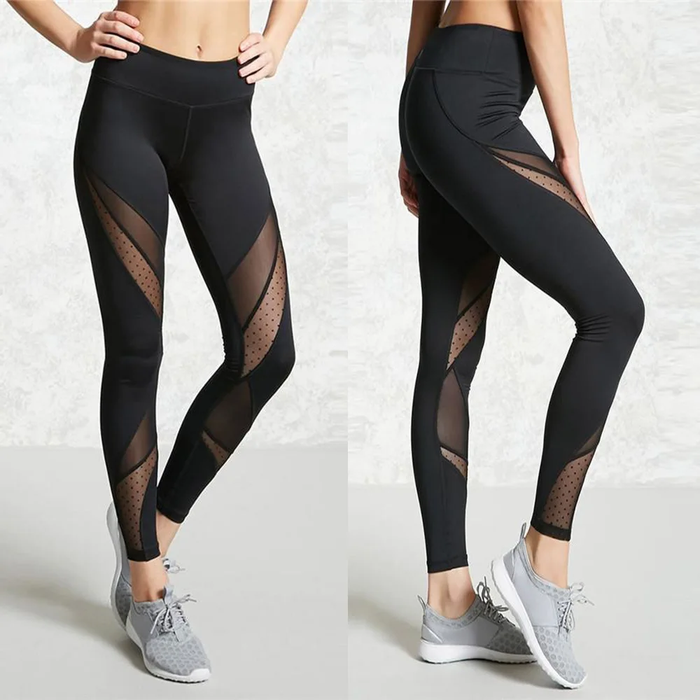 Женские леггинсы для фитнеса, гимнастические штаны для йоги, черные сетчатые лоскутные колготки, женские леггинсы для бега, штаны для улицы, колготки XL