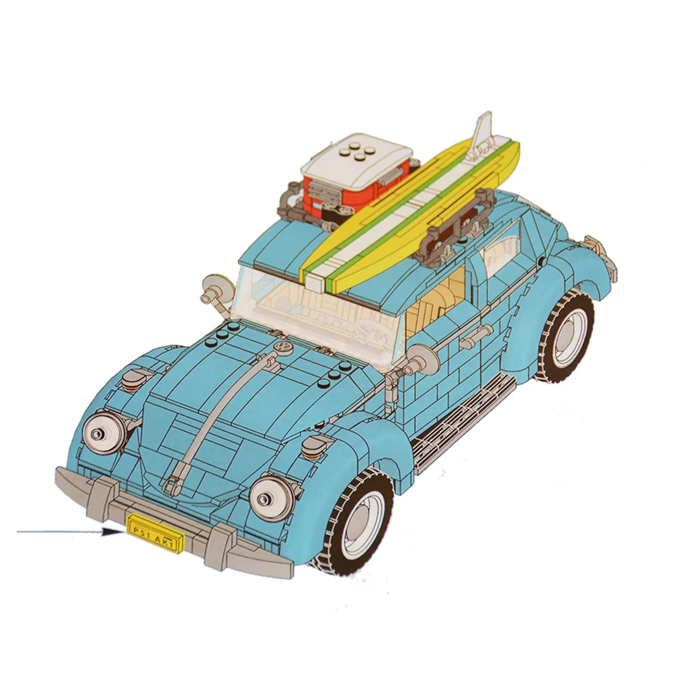 

Technic Volkswagen Beetle model Compatible legoinglys 10252 Blue Technic Car Toy Educational Building Blocks Gifts