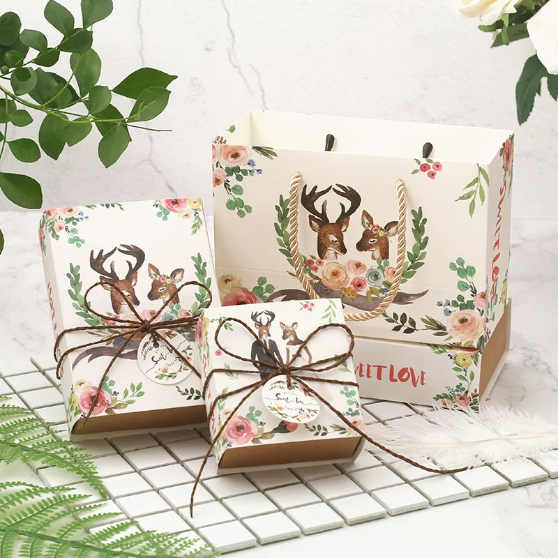 

5pcs Free shipping Beautiful flower bag Paper bags with handles Wrapping paper Animal pattern gift package Holiday parties