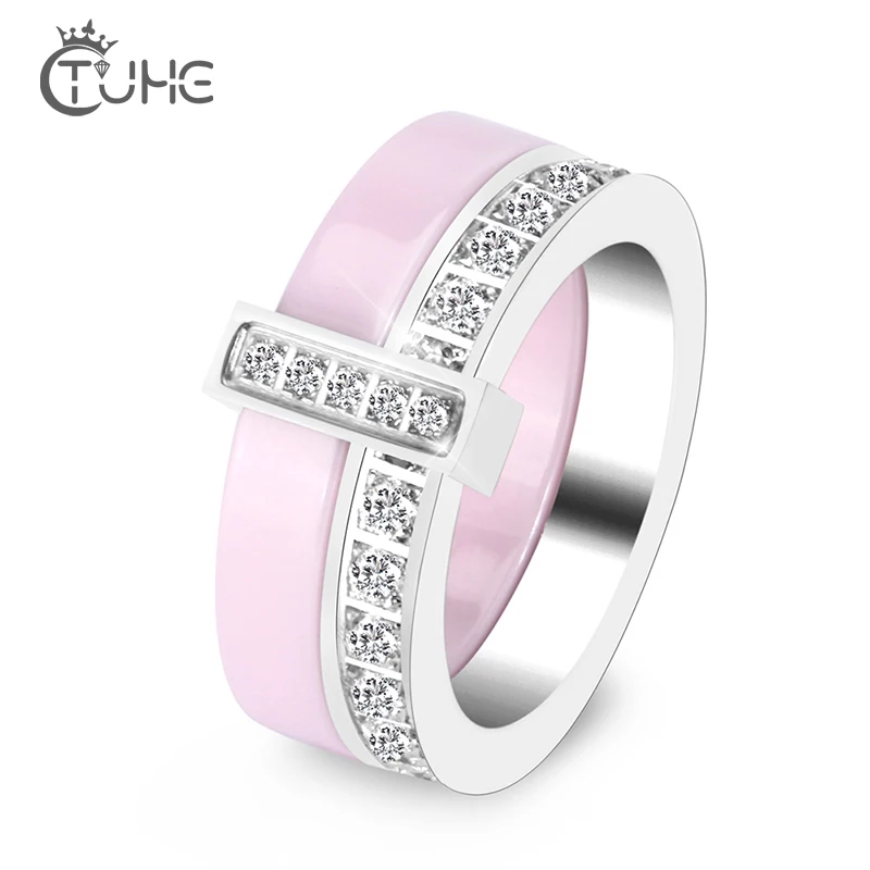 FashionDoubleLayerCeramicWomenRingsGoodQualityBlackWhitePink