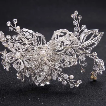 

Luxury Wedding Hair Jewelry For Bride Crystal Pearl Hair Combs Women Silver Color Metal Haircomb Noiva Crown Tiara Clip Ornament