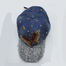 D4 хлопковая блестящая украшенная Стразовая Бриллиантовая бабочка denimN бейсбольная бейсболка
