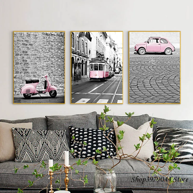 

Nordic Poster Art Print Still Life Black And White Posters And Prints Pink Bus Paintings Wall Pictures For Living Room Unframed
