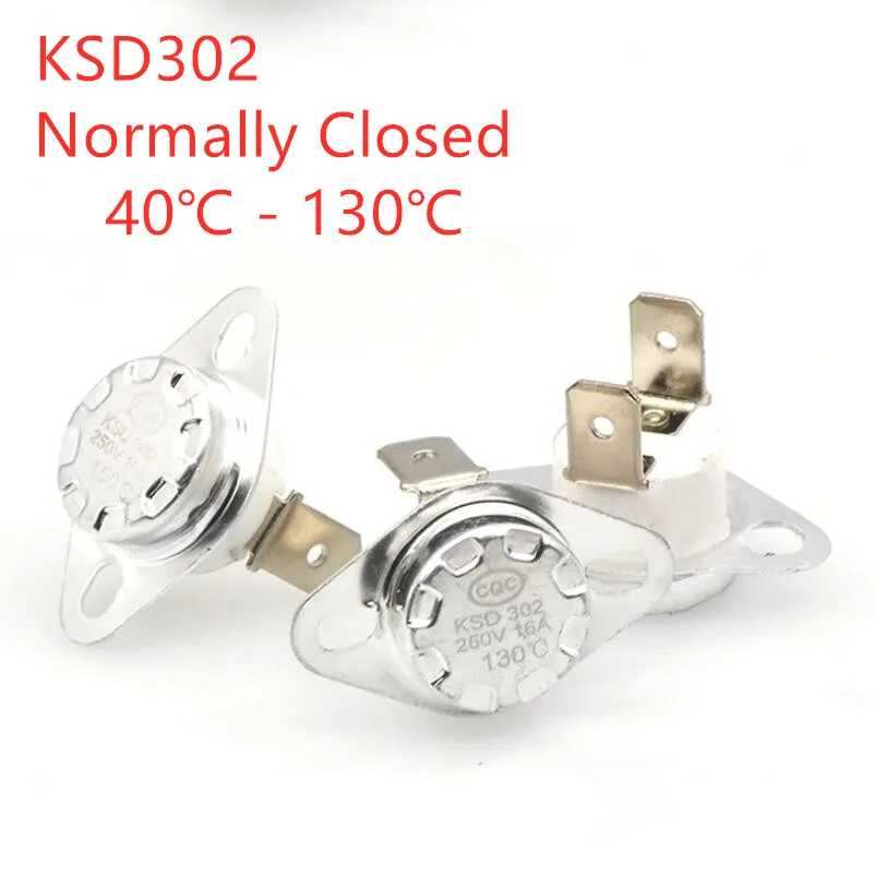 

2Pcs KSD302 16A 250V 40-130 degree Ceramic KSD302 Normally Closed Temperature Switch Thermostat 85 Degrees 90 C 45C