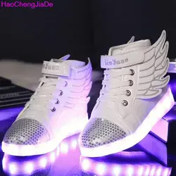 Дети haochengjiade дышащие кроссовки с светодио дный легкой Спорт LED USB светящиеся освещенные обувь для детей мальчиков повседневная обувь