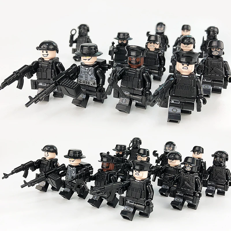 12 PCS SWAT POLICE Military Mini figures Weapon Army SS Soldier Fit Lego Toys 