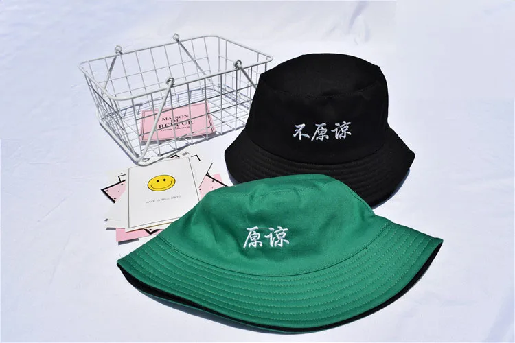 Bucket Hats Women Sun Shading Flat Letter Embroidered Fisherman Hat Korean Style Solid Double-sided Wear Casual Womens Trendy