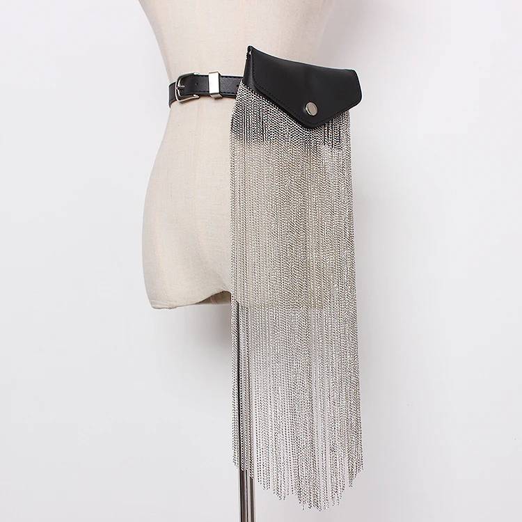 

2019 Street Multi-Functional Women Crossbody Shoulder Bag Waist Pack PU Leather Waist Belt Phone Bag Long Tassel Chain Fanny Bag
