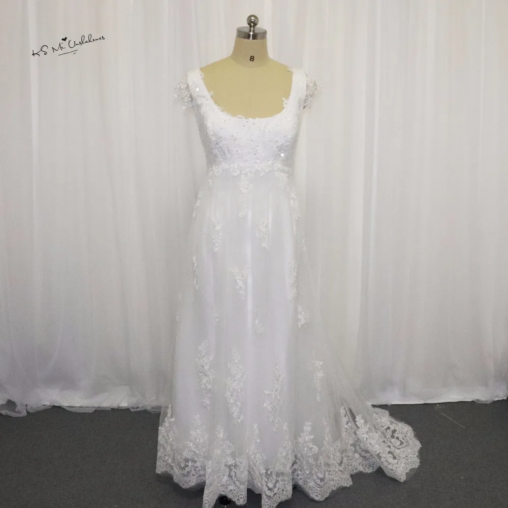 2017 Maternity Wedding Dresses Lace Cap Sleeves Beads Empire