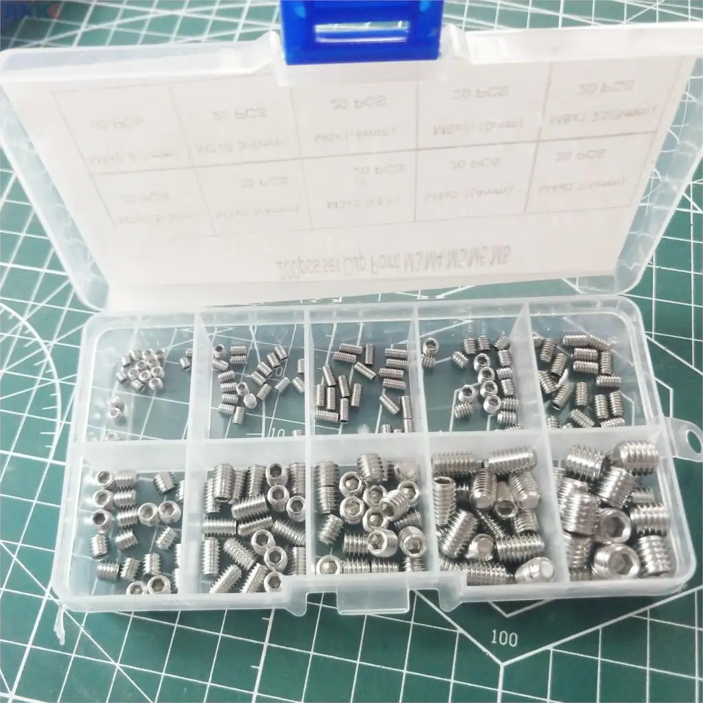 

300PCS DIN916 Hex Socket Set Screw Kit M3 M4 M5 A2-70 Stainless Steel 304 Allen Head Socket Hex Set Grub Screw Assortment kit