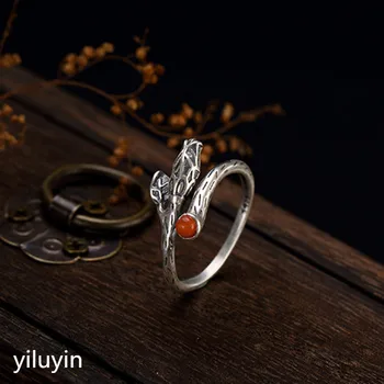 

KJJEAXCMY boutique jewelry S925 Sterling Silver Magnolia natural South Red Open Silver Sterling Silver retro lady rings ring