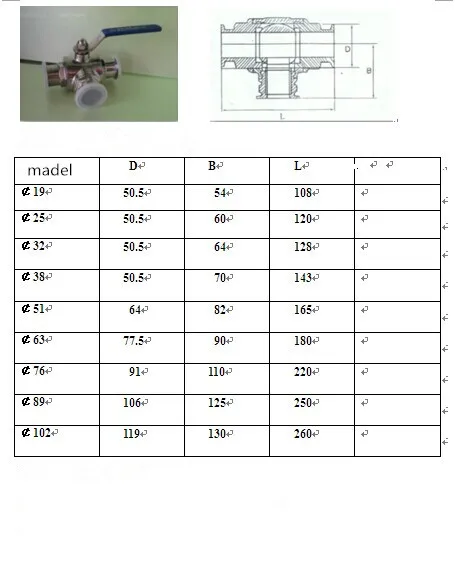 SS304 нержавеющая& 19 3/" санитарный трехшаровой клапан," T "тип w/50,5 мм зажим фланец, трехходовой зажатый шаровой клапан