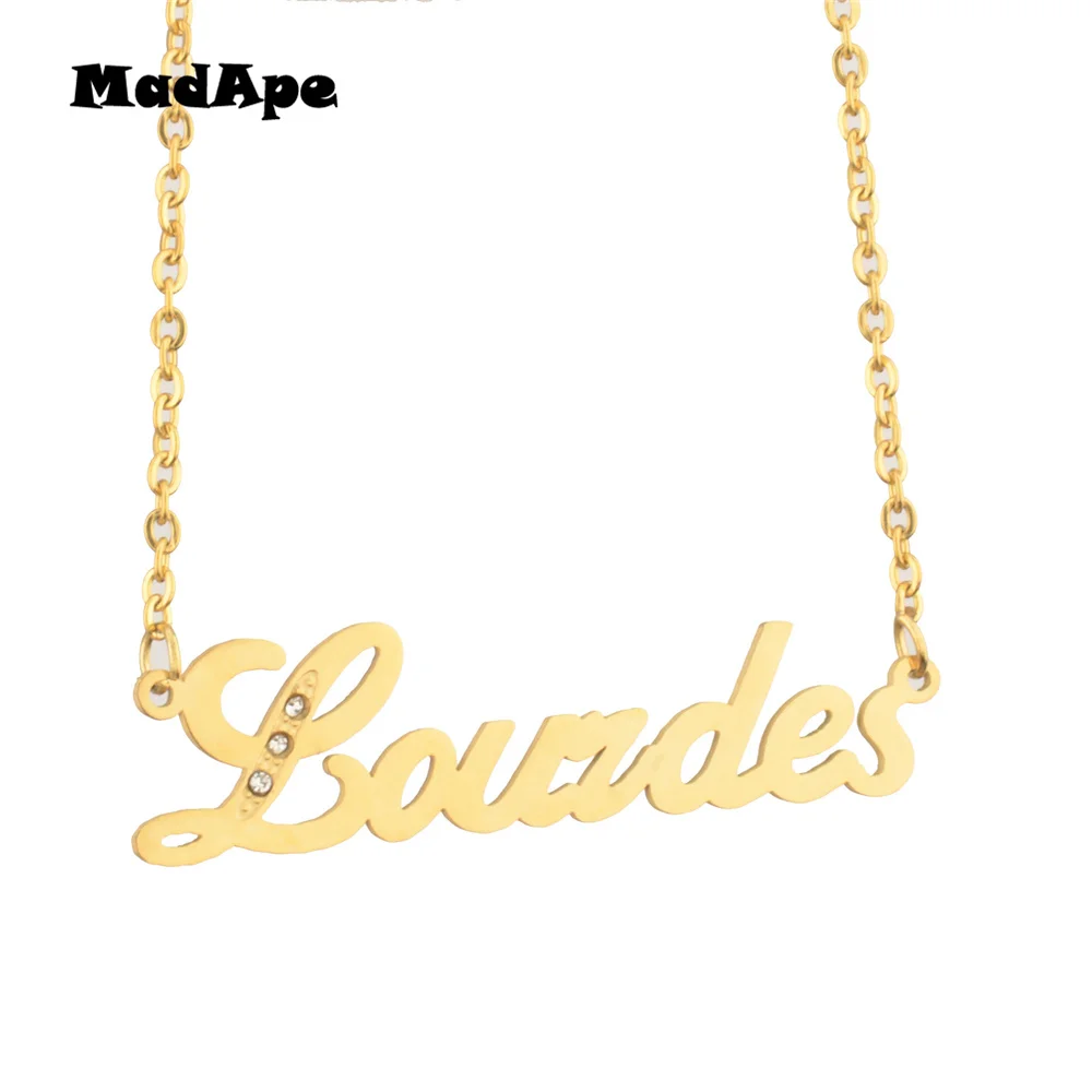 MadApe &quotLourdes&quot Name Necklace 316L Stainless Steel Pendant Chain Custom Personalized For Men Women Jewlry | Украшения и