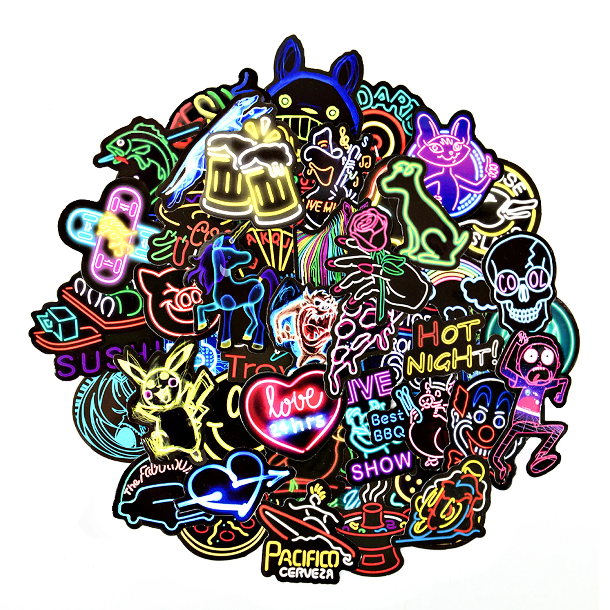 50x Neon Light Sign Stickers Skateboard Laptop Car Phone Decals Stickerbomb US,, 