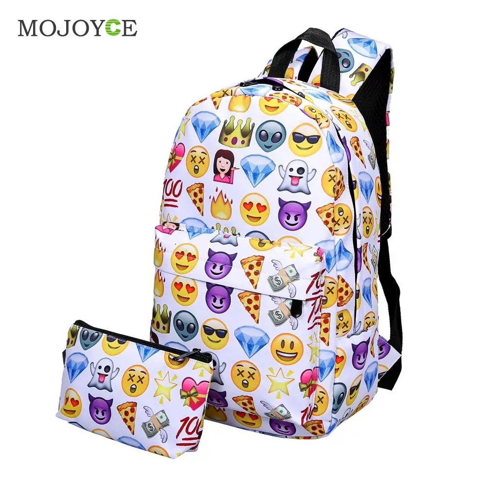 2Pcs/set Smile Women Backpack Nylon Large Capacity Travel Backpack Fashion Emoji Backpacks For Teenager Girls Student Schoolbag