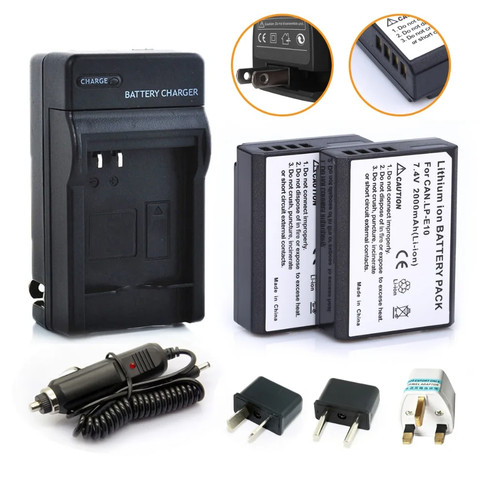 2 Pezzi Fotocamera Digitale Lp-E10 Lp E10 Batteria Ricaricabile + Kit Caricabatterie Per Fotocamera Canon 1100D Rebel T3 Kiss X50 Spedizione Veloce