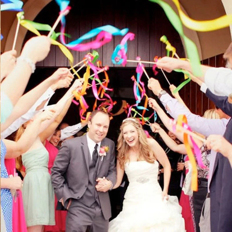Haochu 20pcs Lot Wedding Ribbon Stick Wands Colorful Twirling Haochu 20pcs Lot Wedding Ribbon Stick Wands Colorful Twirling Streamers With Bells Lace Mariage Props Decorations In Banners