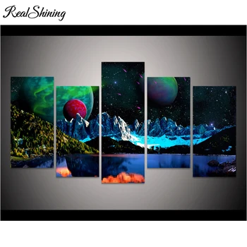 

REALSHINING 5pcs 5d,Diy Diamond Painting Cross Stitch Sky Aurora Borealis Diamond Embroidery Full Square Mosaic Arts FS2019