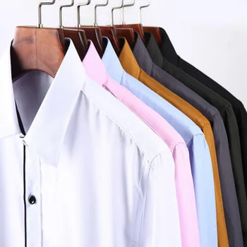 

Business Men Long Sleeve Turn-down Collar Single Breasted Shirts Camisa,Solid Candy Color Slim Fit Dress Formal Shirts Cloth
