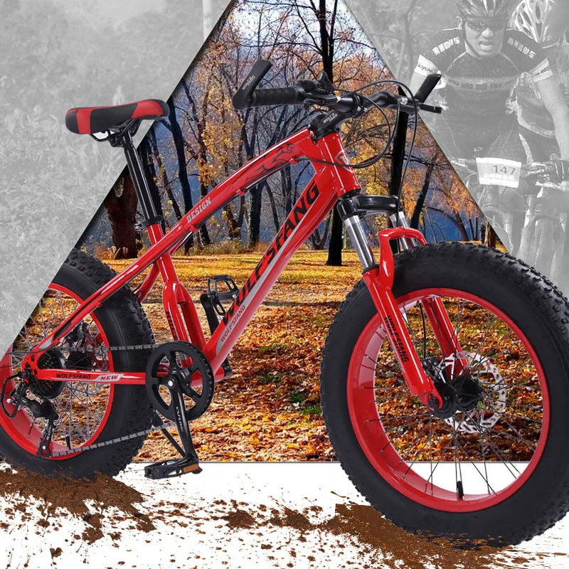 wolf's fang Bicycle Mountain bike 7/21 speed Fat Road Snow Bike 20*4.0 folding Bike bicicleta Front and Rear Mechanical Disc