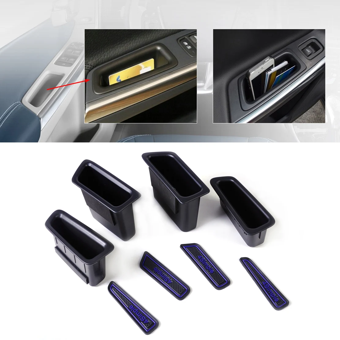 DWCX New Black 4pcs Front Rear Door Container Armrest storage box For VOLVO XC60 2008 2009