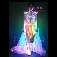 TC-132 Mujeres trajes de LED A Todo color de luz de colores partido de la falda de baile de salón desgaste manto vestido luminoso de programación RGB paño