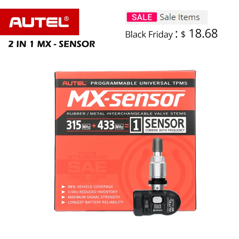 

2018 Autel MX-Sensor 2 In 1 (315MHz + 433MHz) Clamp-In OE-Level Programmable Sensor for Tire Pressure Monitoring System (TPMS)