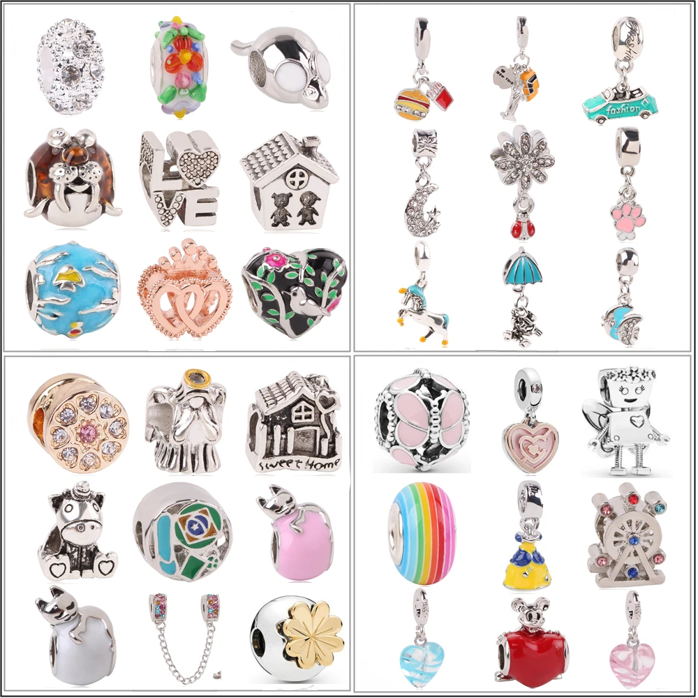 

New Small Statement Foot Flower Bowknot Crystal Charm Pendant C Beads Fit Pandora Bracelets Anklets Women Making Jewelry