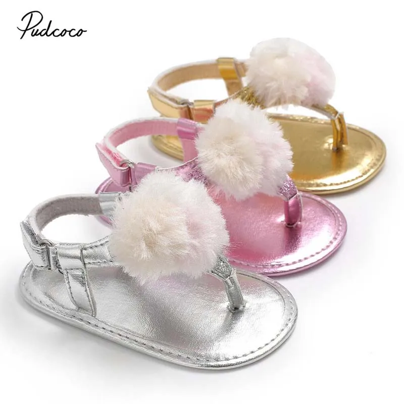 

2019 Brand Princess Kids Baby Girl Summer Sandals Shoes Flush Ball PU Sneaker Anti-slip Soft Sole Summer Baby Shoes 0-18M