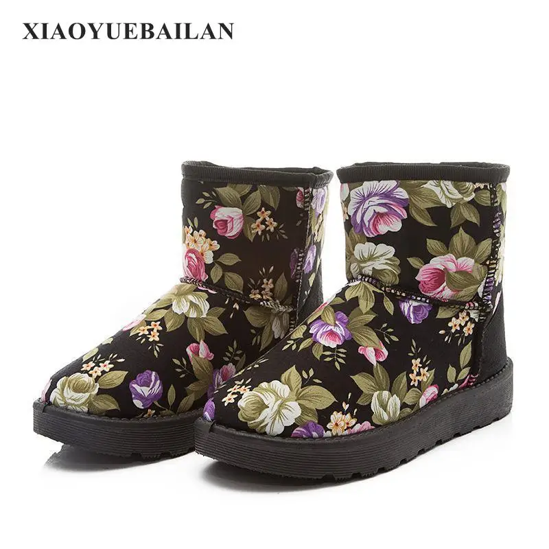 

2017 New Winter Floral Tube Female Warm Snow Boots Shoes