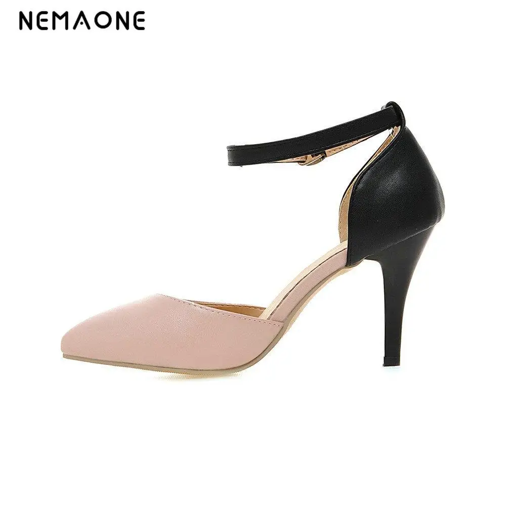 

NEMAONE 2017 Thin Heel Pumps Sexy High Heels Peep Toe Gladiator Party Shoes Zapatos black white pink Women Pumps Spring