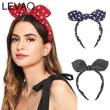 Estilo ocidental listra arco xadrez bezel turbante coelho orelhas mulheres polka dot hairbands meninas acessórios para o cabelo headwear