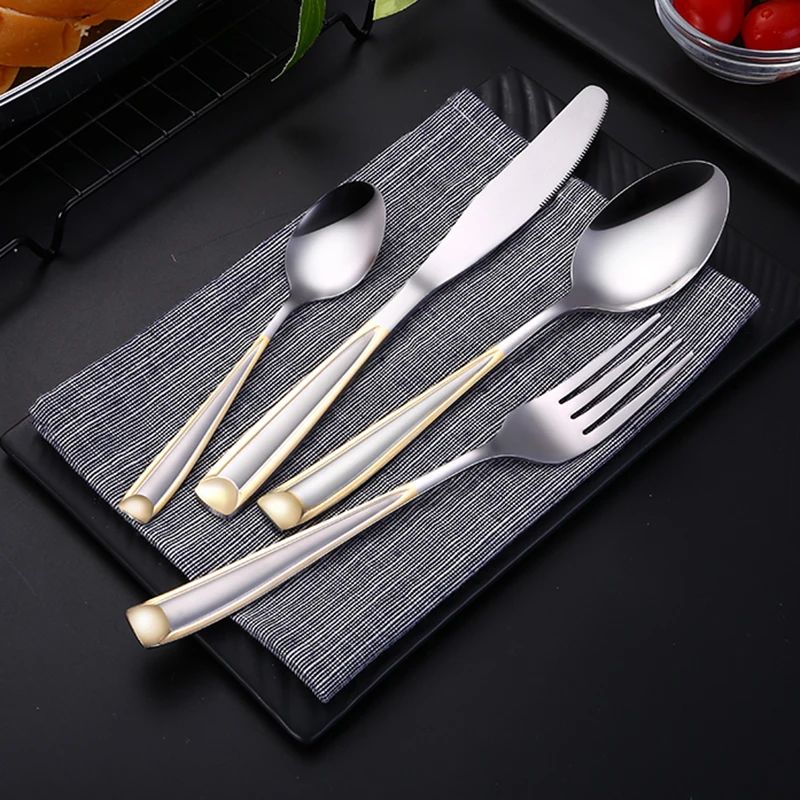 

Lemeya 24Pcs/Set Stainless Steel Gold Plated Cutlery Set Dinnerware Steak Knife Fork Spoon Western Food Tableware Dropshipping