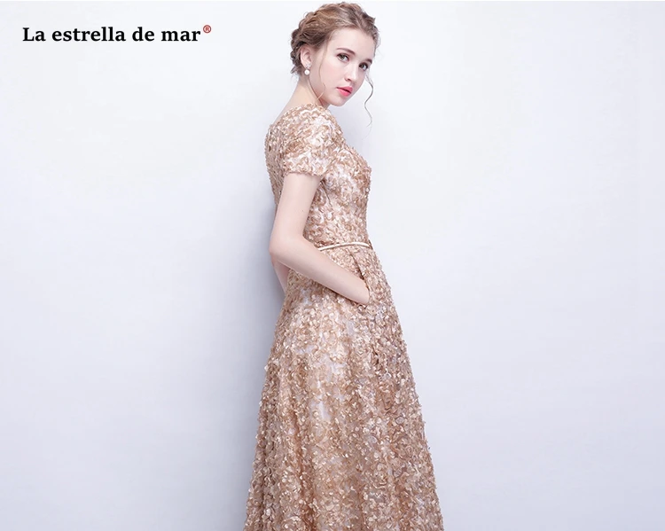 Vestido madrinha2019 Новое Кружевное вышитое сексуальное платье с v-образным вырезом и короткими рукавами а-силуэта коричневого, темно-синего, серебряного, бордового, розового цвета платье для невесты