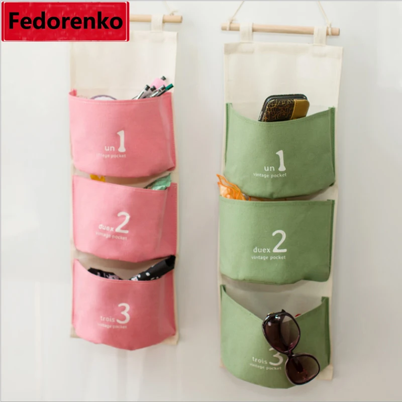

Canvas Wall hanging organizer with pockets office storage bag hanging for sundries door organizadores para casa organizador
