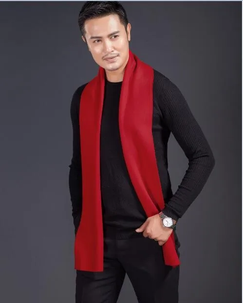 High quality men's plain red color long scarf  winter knitting thick scarf for Man mens designer scarf
