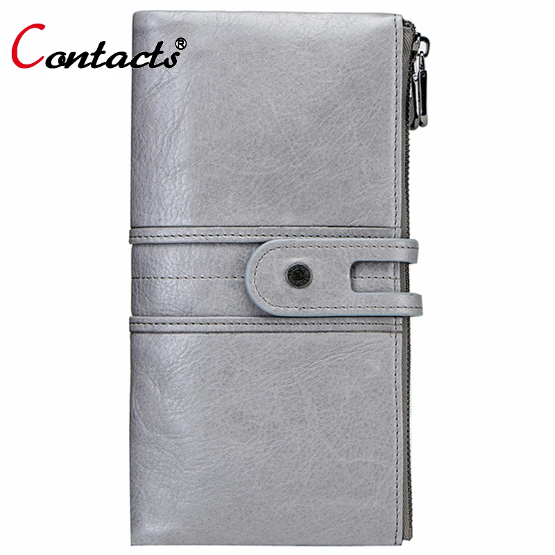 

Contact's Genuine Leather Women Wallet High Quality Clutch Bag Fashion Female Long Wallets With Card Holder Zipper Coin Purse