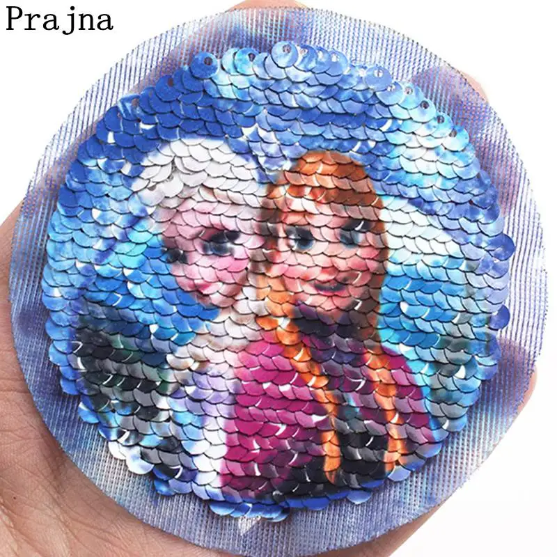

Prajna Ice Princess High Quality Sequins Patches Elsa's Ice Castle Princess Anna Reversible Patches Sew On Appliques For Decor