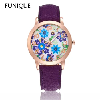 

FUNIQUE New Floral Pattern Quartz Watch Women Vintage Leather Watches Luxury Brand Clock Feminino Clock For Dropshipping