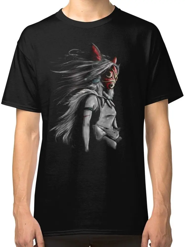Mononoke Wolf аниме тра Цифровая живопись черная футболка футболки одежда крутая