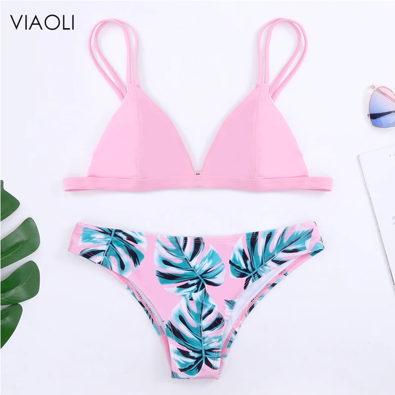 

2018 NEW Sexy Bikini Swimwear Women Multi-color Print Swimsuit Bikini Set Brazilian Solid Color Top Bathing Suits Female Biquini