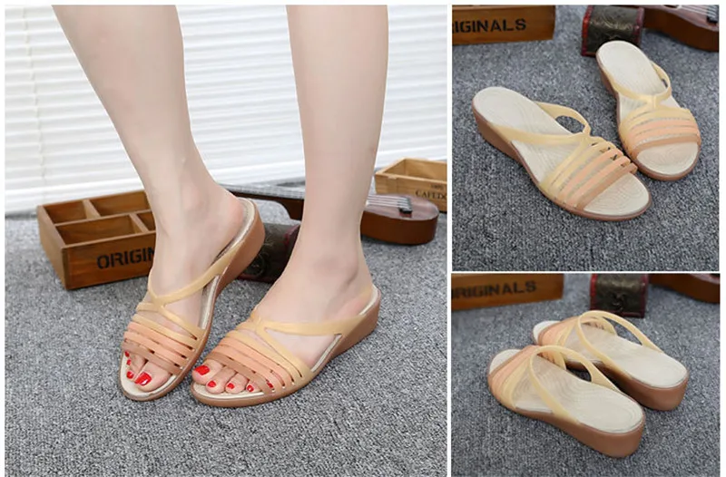 2019 New Summer Women's Sandals Beach Shoes Cindy Colors Wedge Heels Slides Plastic Jelly Shoes Peep Toe Platform Slippers Women (7)
