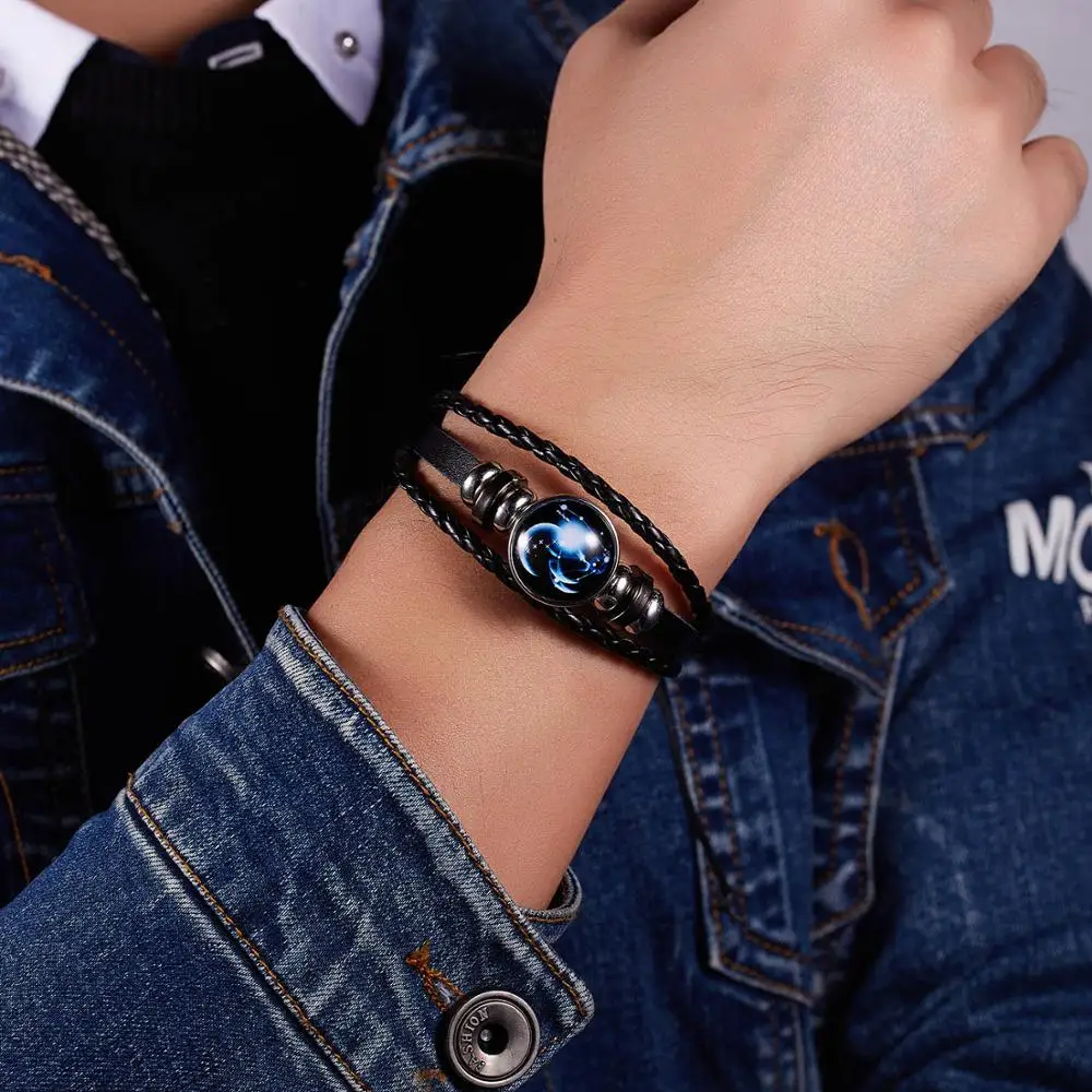 

Rinhoo Handmade Starry sky Twelve constellations Punk Multi-layer Adjustable Woven Bracelet For Men's Accessories Gift