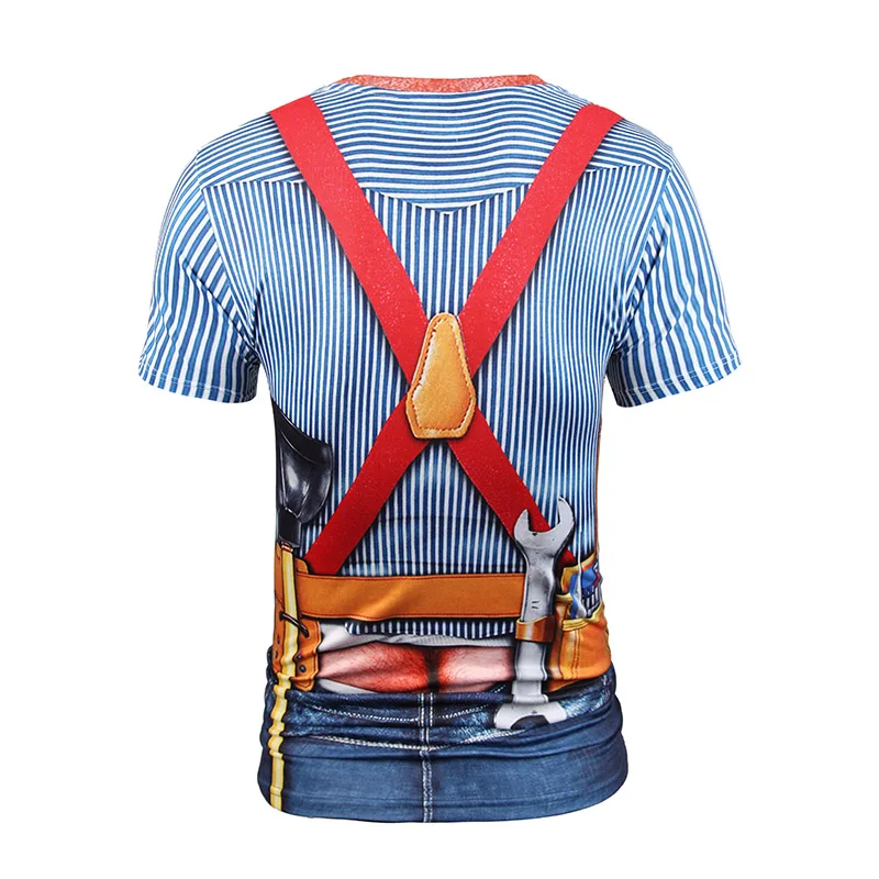 Mr.1991inc. стиль, мужская летняя модная футболка с коротким рукавом, 3D принт, поддельные две части, забавная футболка, ремень, полосатая футболка, ремонтник